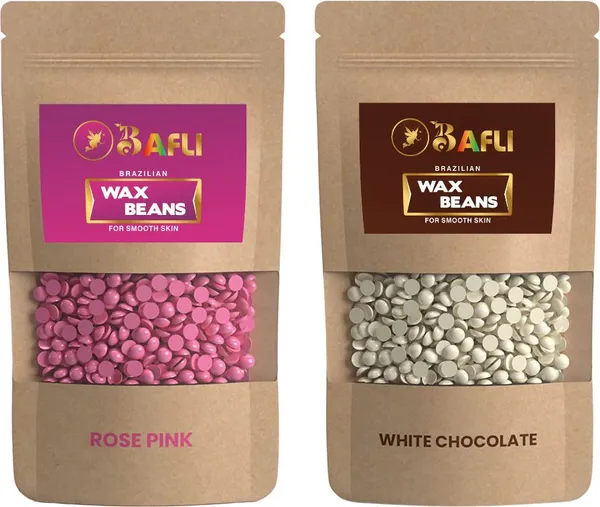 Bafli_Hair_Removal_Brazilian_Hard_Wax_Beans,ROSE_PINK_100gram,WHITE_CHOCOLATE_100gram_Wax_(200_g,_Set_of_2)