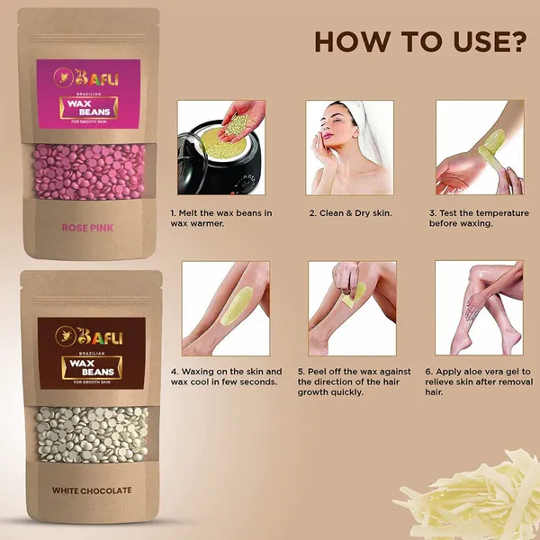Bafli_Hair_Removal_Brazilian_Hard_Wax_Beans,ROSE_PINK_100gram,WHITE_CHOCOLATE_100gram_Wax_(200_g,_Set_of_2)