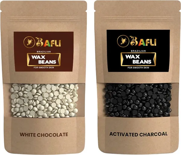 Bafli_Hair_Removal_Brazilian_Hard_Wax_Beans_WHITE(80_gram)|CHARCOAL(80_gram)_Wax_(160_g,_Set_of_2)