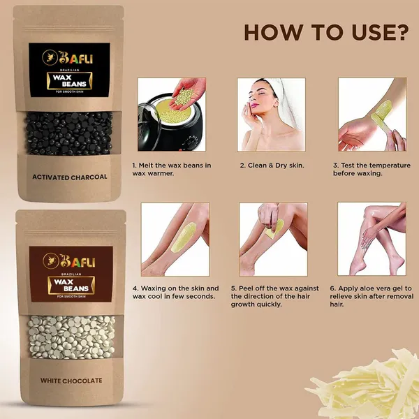 Bafli_Hair_Removal_Brazilian_Hard_Wax_Beans_WHITE(80_gram)|CHARCOAL(80_gram)_Wax_(160_g,_Set_of_2)