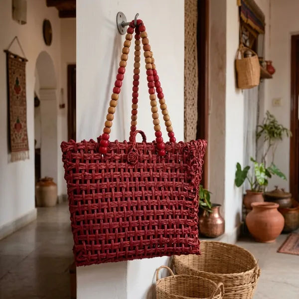Mesh_Bag-_Red_(Wooden_Beads_Handles)