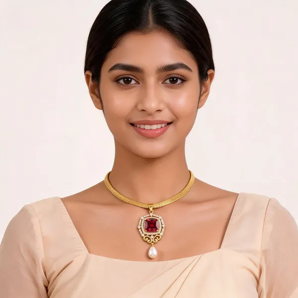 Gold_And_Red_Brass_Statement_Pendant_Necklace_For_Women