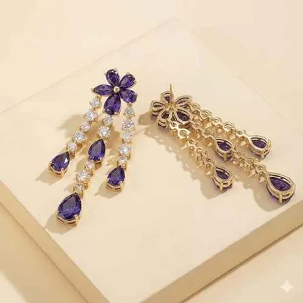 Purple_And_Gold_Brass_Drop_Earrings_For_Women