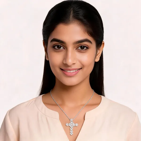 Silver_Brass_Cross_Pendant_Necklace_For_Women