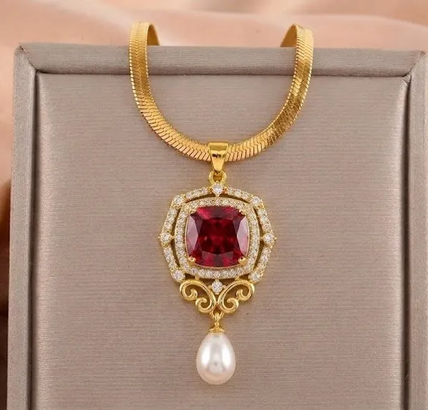 Gold_And_Red_Brass_Statement_Pendant_Necklace_For_Women