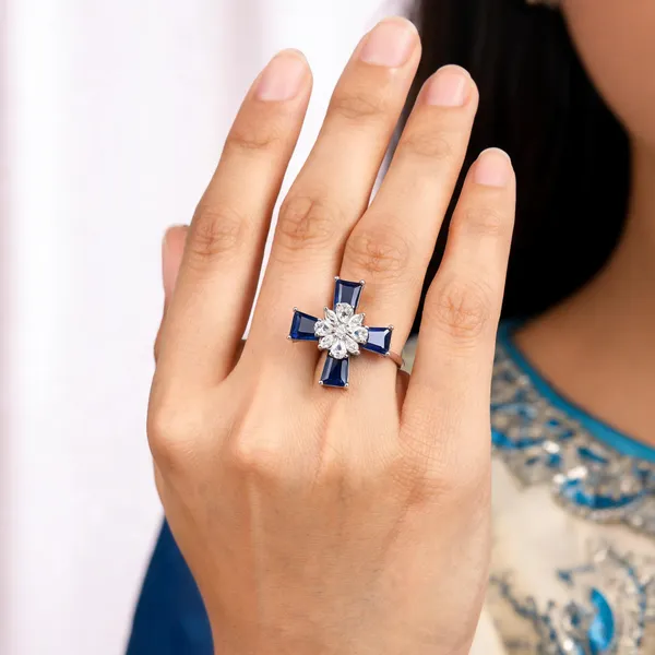 Blue_Brass_Cross_Ring_For_Women