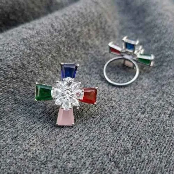 Multicolor_Brass_Cross_Ring_For_Women