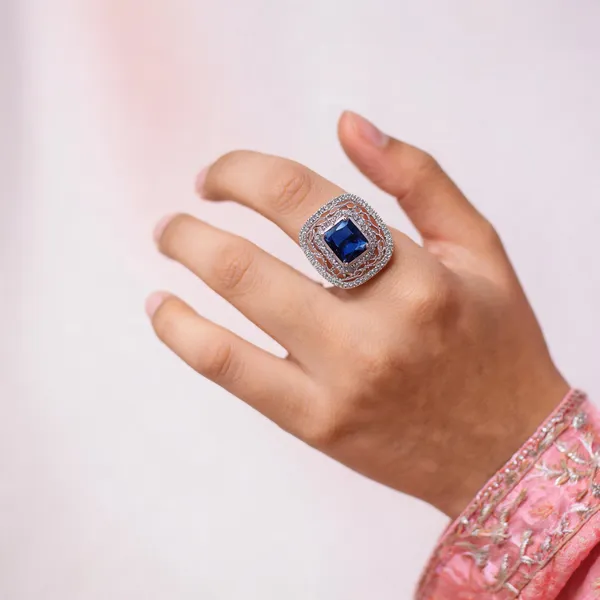Silver_And_Navy_Brass_Statement_Ring_For_Women