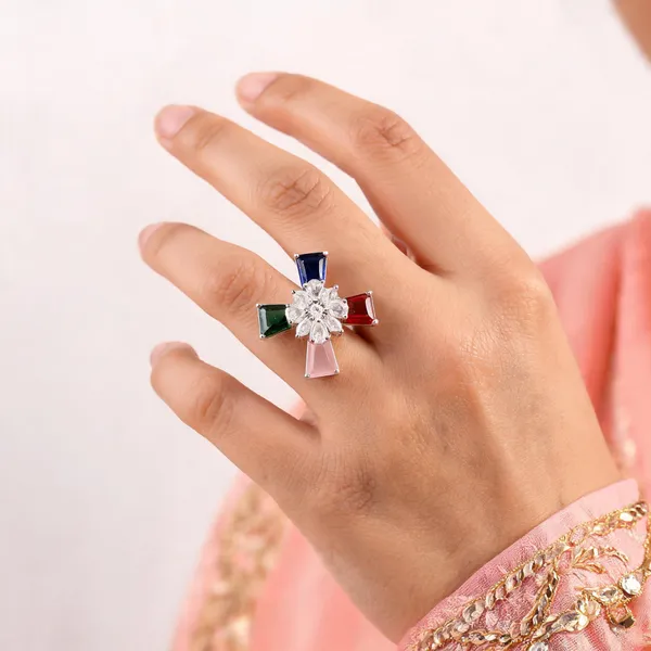 Multicolor_Brass_Cross_Ring_For_Women