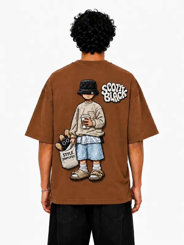 Brown_Cotton_Oversized_Style_Simplified_Premium_Print_T-Shirt_For_Unisex