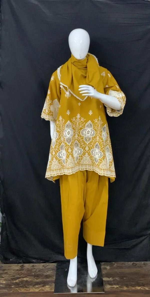 Mustard_Cotton_Schiffli_Straight_Kurta_Set_For_Women
