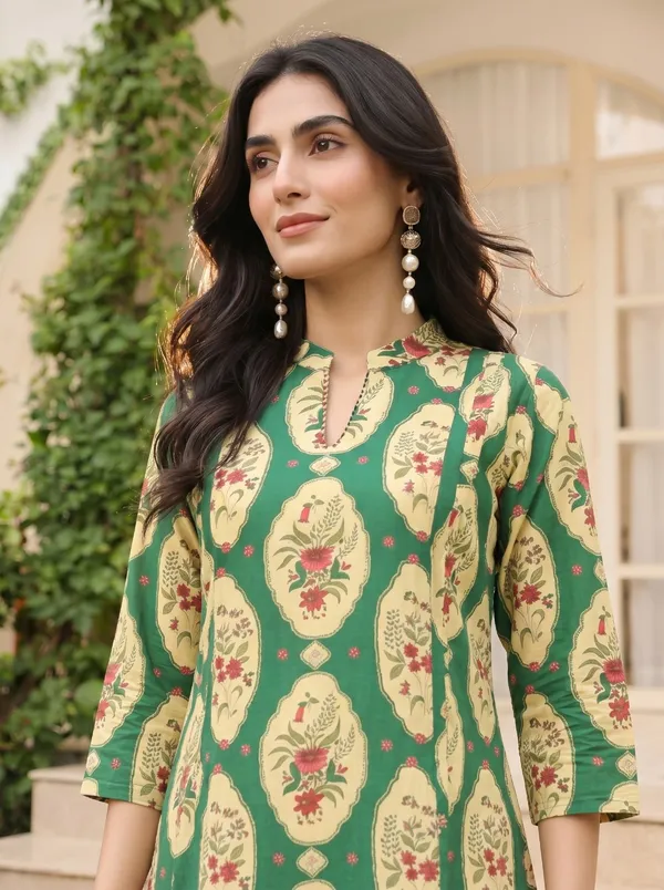 Green_Cotton_Straight_Printed_Kurta_Set_For_Women