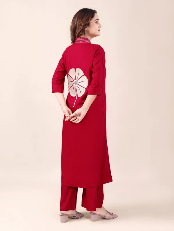 Red_Pure_Cotton_Floral_Print_Straight_Kurta_Set_For_Women