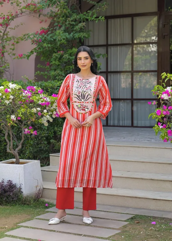Red_Mul_Cotton_Straight_Striped_Kurta_Set_For_Women