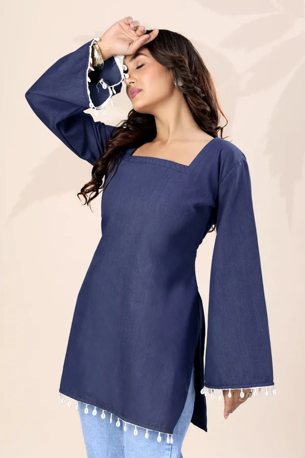 Navy_Cotton_Denim_Solid_Straight_Fit_Kurti_For_Women