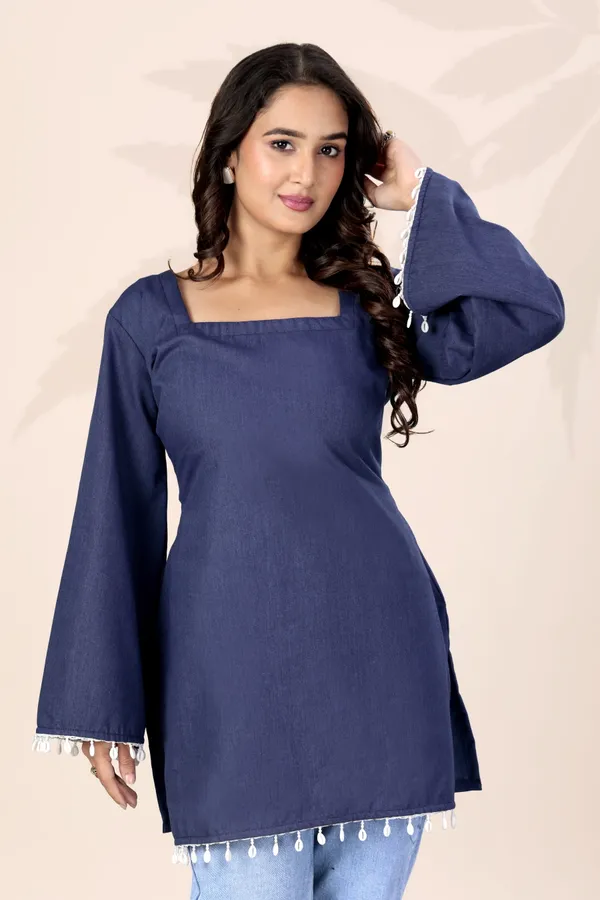 Navy_Cotton_Denim_Solid_Straight_Fit_Kurti_For_Women