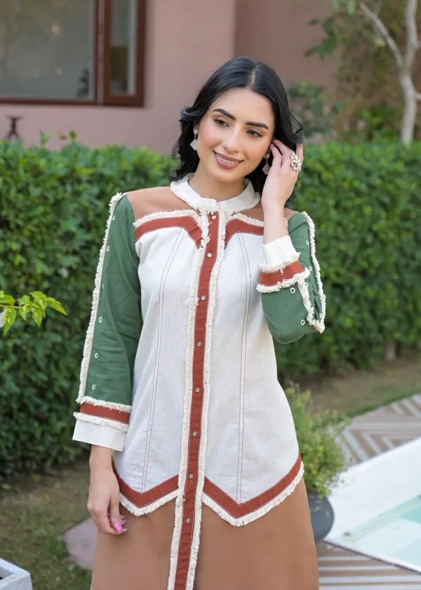 Multicolor_Khadi_Cotton_Colour_Block_Kurta_Set_For_Women