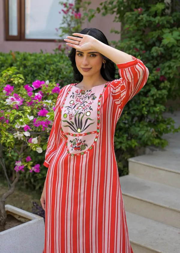 Red_Mul_Cotton_Straight_Striped_Kurta_Set_For_Women
