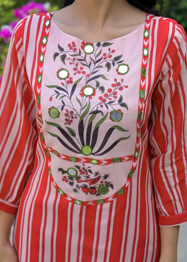 Red_Mul_Cotton_Straight_Striped_Kurta_Set_For_Women
