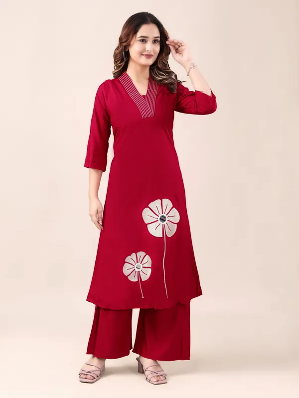 Red_Pure_Cotton_Floral_Print_Straight_Kurta_Set_For_Women