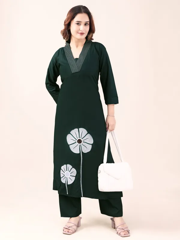 Dark_Green_Pure_Cotton_Floral_Print_Straight_Kurta_Set_For_Women