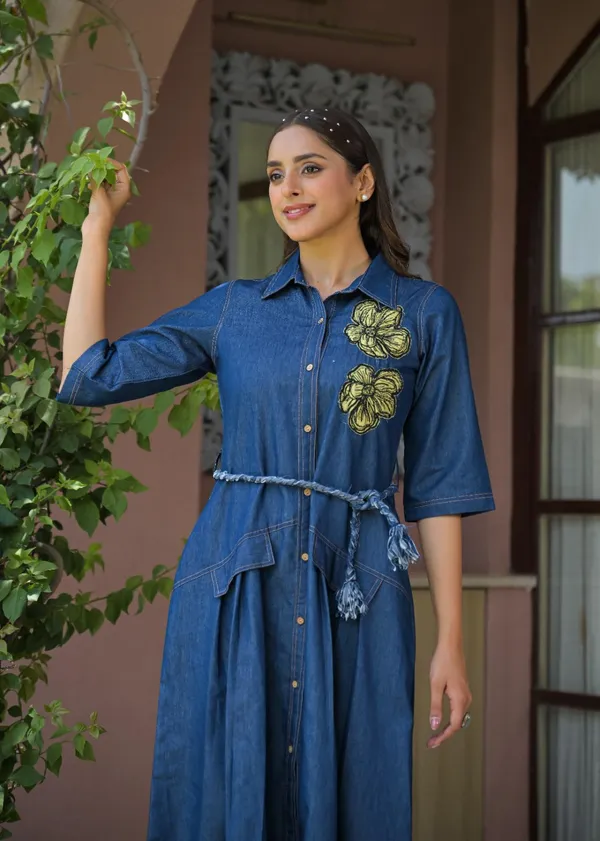 Blue_Denim_Flared_Midi_Shirt_Dress_For_Women