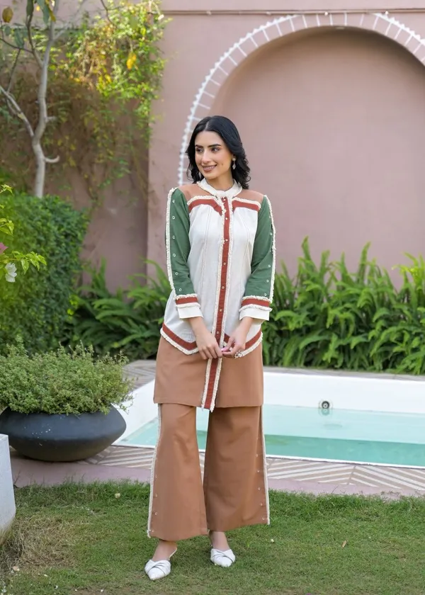 Multicolor_Khadi_Cotton_Colour_Block_Kurta_Set_For_Women