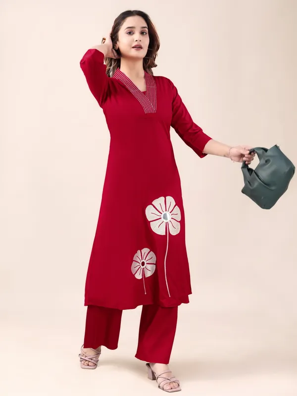 Red_Pure_Cotton_Floral_Print_Straight_Kurta_Set_For_Women