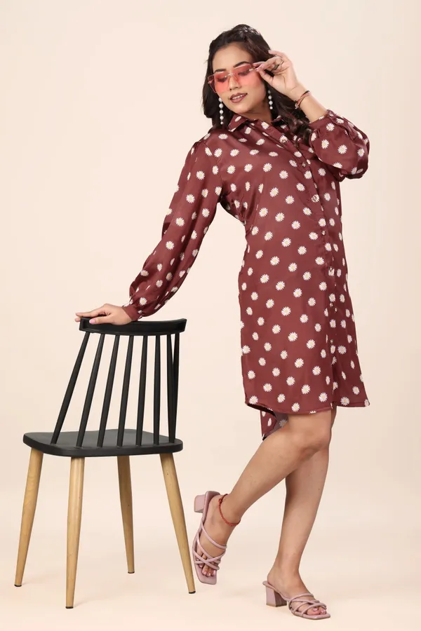 Maroon_Crepe_Floral_Print_Relaxed_Shirt_Dress_For_Women