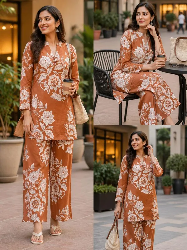 Rust_Cotton_Floral_Print_Straight_Kurta_Set_For_Women