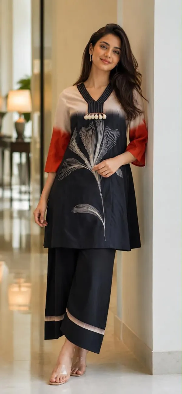 Black_Mul_Cotton_Embroidered_Flared_Kurta_Set_For_Women