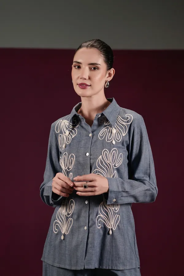 Grey_Denim_Cotton_Embroidered_Shirt_And_Pants_Co-Ord_Set_For_Women