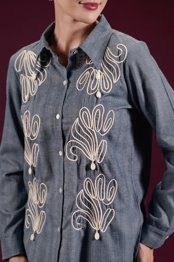 Grey_Denim_Cotton_Embroidered_Shirt_And_Pants_Co-Ord_Set_For_Women
