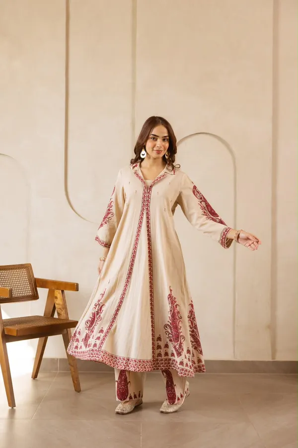 Cream_Cotton_Printed_Flared_Kurta_Set_For_Women