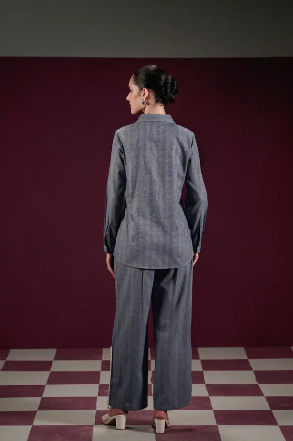Grey_Denim_Cotton_Embroidered_Shirt_And_Pants_Co-Ord_Set_For_Women