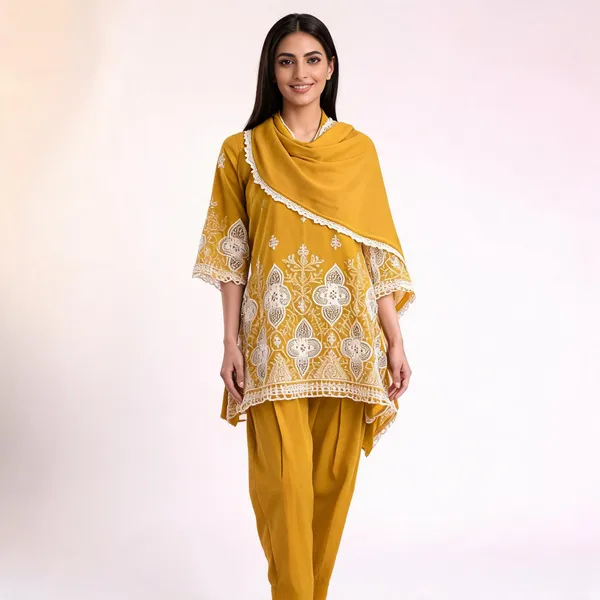 Mustard_Cotton_Schiffli_Straight_Kurta_Set_For_Women