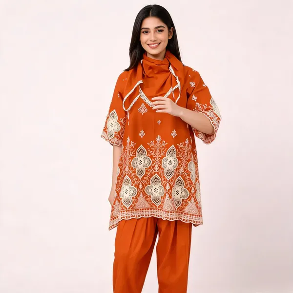 Orange_Cotton_Straight_Printed_Kurta_Set_For_Women