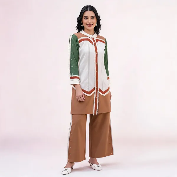 Multicolor_Khadi_Cotton_Colour_Block_Kurta_Set_For_Women
