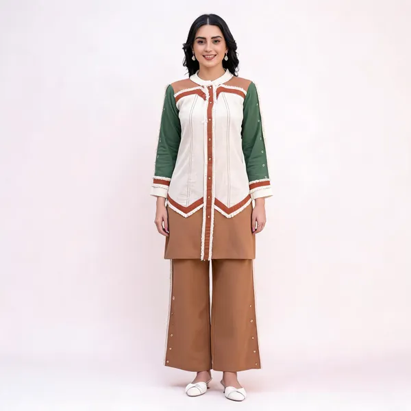 Multicolor_Khadi_Cotton_Colour_Block_Kurta_Set_For_Women