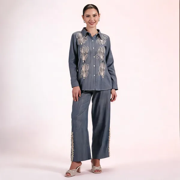 Grey_Denim_Cotton_Embroidered_Shirt_And_Pants_Co-Ord_Set_For_Women