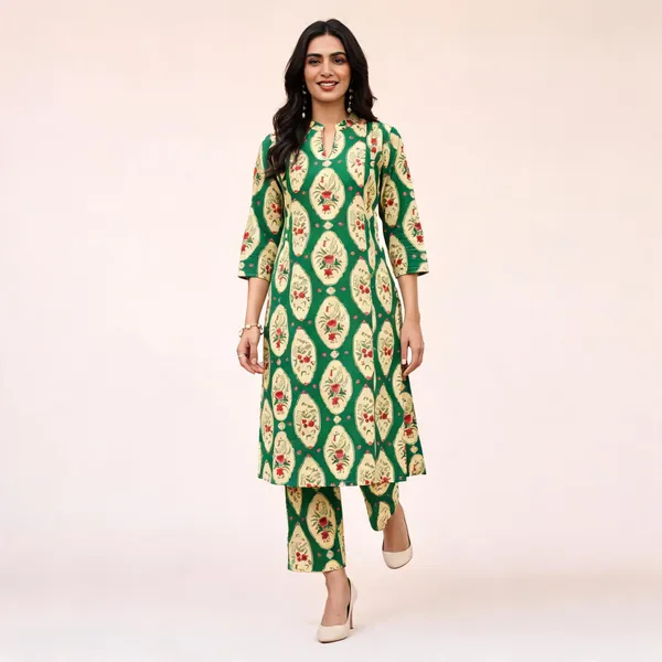 Green_Cotton_Straight_Printed_Kurta_Set_For_Women