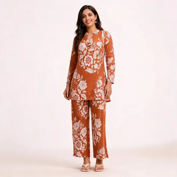 Rust_Cotton_Floral_Print_Straight_Kurta_Set_For_Women