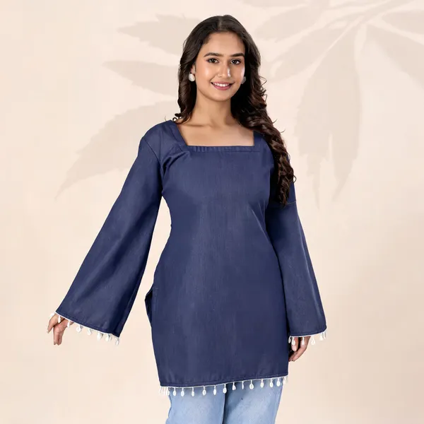 Navy_Cotton_Denim_Solid_Straight_Fit_Kurti_For_Women