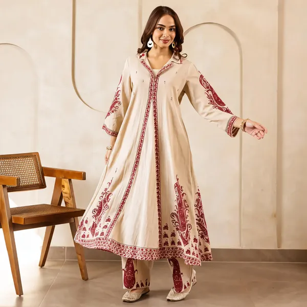 Cream_Cotton_Printed_Flared_Kurta_Set_For_Women