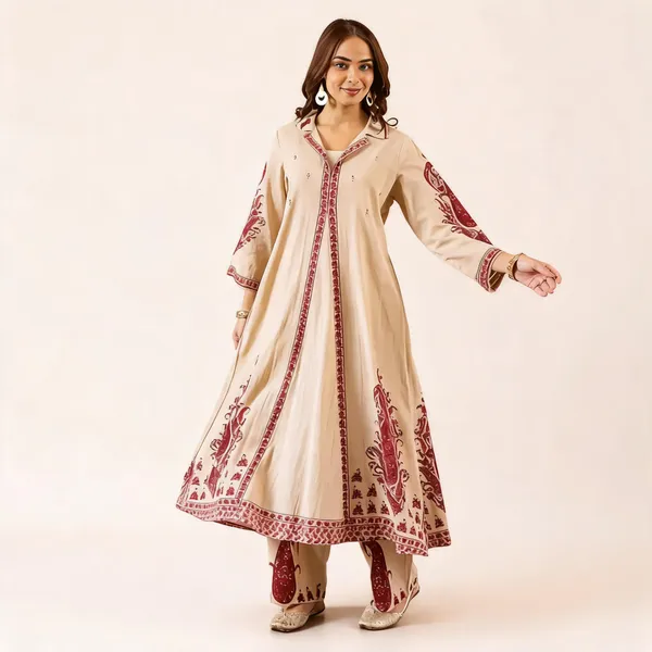 Cream_Cotton_Printed_Flared_Kurta_Set_For_Women