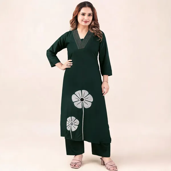 Dark_Green_Pure_Cotton_Floral_Print_Straight_Kurta_Set_For_Women