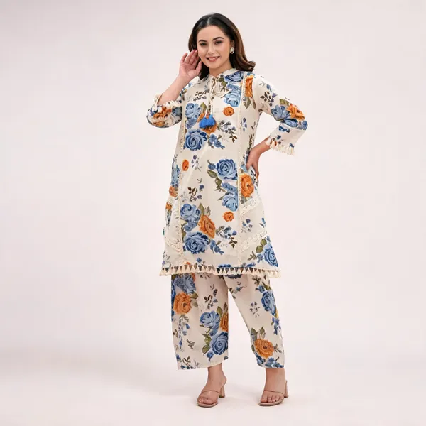 Cream_Cotton_Floral_Print_Straight_Kurta_Pant_Set_For_Women