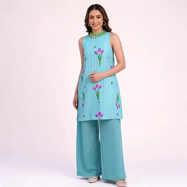 Aqua_Cotton_A-Line_Floral_Print_Kurta_Set_For_Women