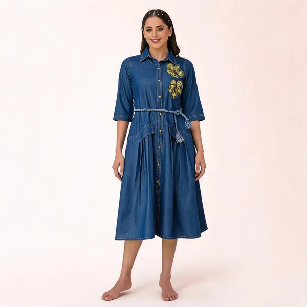 Blue_Denim_Flared_Midi_Shirt_Dress_For_Women