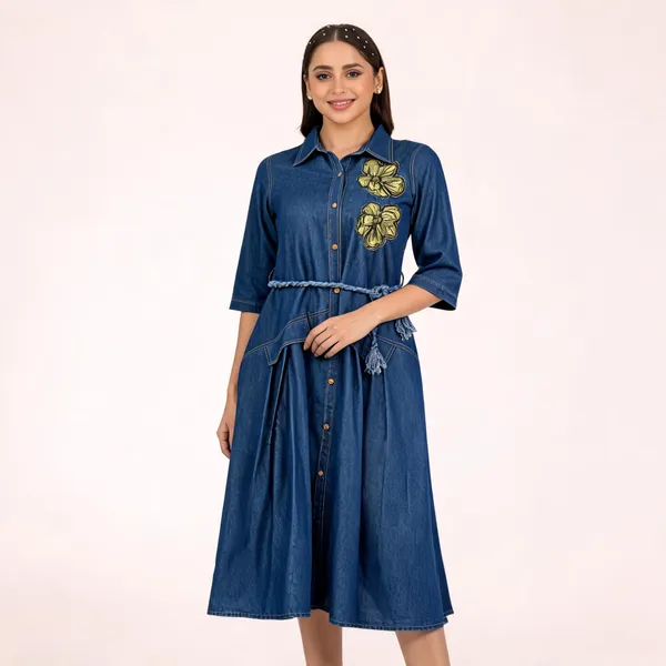 Blue_Denim_Flared_Midi_Shirt_Dress_For_Women